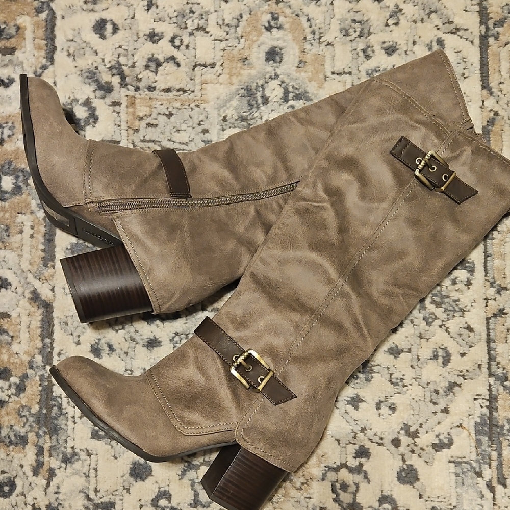 Fergalicious Taupe Heeled Boots with Buckle Detail